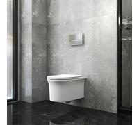 SLINE Rimless Wall Hung Toilet Round White Pan with UF Soft Close Seat | high gloss ceramic,quick release seat,compact bathroom,short projection toilet,white glossy ceramic glaze,wall mounted toilet