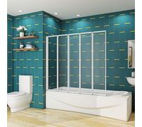 SLINE SANITARY 1200x1400mm 5 Fold Folding Shower Bath Screen Glass Door Panel Bathroom
