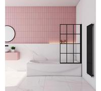 SLINE SANITARY 800x1400mm Chrome 180?Matt Black Pivot Bath Shower 6mm Screen Tempered Glass