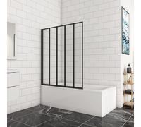 SLINE SANITARY Bathroom Matt Black Frameless 1200x1400mm 5 Folding Shower Bath Screen Over Bath