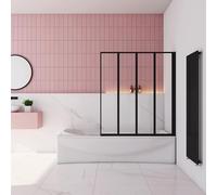 SLINE SANITARY Bathroom Matt Black Frameless 900x1400mm 4 Folding Shower Bath Screen Over Bath