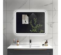 SLINE SANITARY Black Framed LED Bathroom Mirror 90x70cm,Illuminated Bathroom Mirror with Demister Pad,Dimmable 3 colour Lights,Shatter-Proof,Tempered Glass,Touch Control & Memory Function
