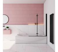 SLINE SANITARY Matt Black Pivot Hinge 2 Fold Shower Screen Over Bath 6mm Nano Glass Door Panel