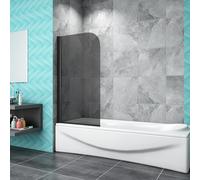 SLINE SANITARY Pivot Matt Black Frame Dark Grey Bath Shower Screen Tempered Glass 800x1400mm