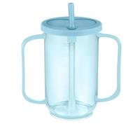 Sliner 1 Pcs Adult Sippy Cups for Elderly, 12 oz Plastic Spill Proof Cups with 2 Handles Straw and Lid for Adults Hospital Disabled Dysphagia Patients (Light Blue)
