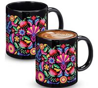 Sliner 11 oz Mexican Ceramic Coffee Mugs Set of 2 Fiesta Gifts Cinco De Mayo Cups Mandala Flowers Tea Cup Festive Holiday Birthday Gifts for Men Women
