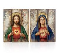 Sliner 2 Pcs Immaculate Heart Decorative Panels Sacred Heart Decorative Panels Set 15" H Jesus Courageous Medium Density Fiberboard Religious for Home Church Decors Housewarming Gifts Beautiful Detail