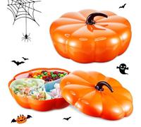 Sliner 2 Set Halloween Pumpkin Snack Tray with Lid Plastic Divided Pumpkin Candy Bowl Fall Thanksgiving Halloween Serving Tray for Candy Appetizer Nuts Food (9.8 x 9.8 x 3.5 Inches)