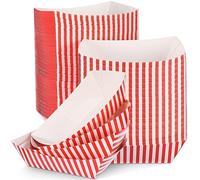 Sliner 200 Pcs Paper Food Trays Boat 2 lb Large Disposable Striped Food Serving Trays for Nachos Hot Dog Picnics Birthday Weddings Carnival Party Supplies(Red and White)
