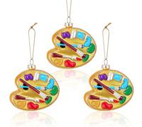 Sliner 3 Pack Christmas Painting Palette Glass Ornament Artist's Palette Glass Blown Ornaments Hand Decorative Hanging Ornaments for Christmas Tree Decoration Painter Art Teacher