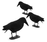 Sliner 3 Pcs Realistic Crows Decoy Lifesize Black Crow Extra Large Ravens Birds Figures for Attracting Crows Crow Decoration for Garden Yard Backyard Statues to Stand or Hang(Vintage Style,Flocking)