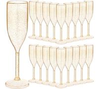 Sliner 30 Pack Acrylic Champagne Flute Bulk - 5 oz Shatterproof Plastic Champagne Glasses Reusable Long Stemmed Toasting Cups for Wedding Bachelorette Bridal Shower(Classic,Gold Glitter)