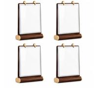 Sliner 4 Pack A4 Walnut Wood Flip Menu Sign Holder with 6 PVC Pages (12 Sides), T-shaped Double Sided Display Stand with Wood Base Information Table Card for Restaurant, Cafe, Retail Store, Wedding