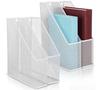 Sliner 4 Pack White Metal Magazine Holder Mesh Steel Document Rack 1 Section File Organizer Extra Wide Magazine Folder Storage Desk Tidy for Office Home, 12.6"x 9.8"x 3"