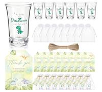 Sliner 48 Sets Baby Shower Shot Glass Gift Bulk for Guests Include 1.4oz a Little Dinosaur Ls on The Way Acrylic Shot Glasses and Card Organza Bag for Gender Reveal Party Supplies