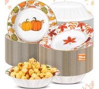 Sliner 50 Pcs 16 oz Fall Thanksgiving Disposable Paper Bowls 2 Styles Pumpkin Autumn Maple Leaves Compostable Soup Bowl for Party Picnic Hot Soup Snack Salad Serving Catering Event Supplies(Classic)