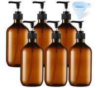 Sliner 6 Pcs Plastic Shampoo and Conditioner Dispenser Bottles 16.9 oz Shower Bottles with Pump 12 Pcs Labels and 1 Pcs Silicone Funnel Reusable Hand Soap Containers for Bathroom Shower(Amber)