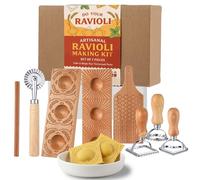 Sliner 7 Pcs Cooking Pasta Making Tool Gift Set Ravioli Maker Press, Wooden Gnocchi Board Press Mold Stainless Steel Ravioli Stamp Maker Cutter Pasta Cutter Wheel for Home Cooking Kitchen Gift