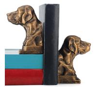 Sliner Decorative Bookends for Shelves, Dog Book Ends Antique Gold Labrador Retriever Statues Book Stopper for Home Office Desk Decor, 1 Pair
