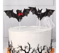 Sliner Halloween Wedding Cake Decoration Bat Couple Cake Toppers Funny Bride and Groom Animal Theme Decor Novios Para Pastel for Halloween Engagement Gothic Wedding Anniversary Party