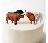 Sliner Rustic Wedding Bride and Groom Cake Topper Highland Cow Wedding Cake Topper Animal Theme Cakes Toppers for Engagement Party Couple Statue Desk Decoration Anniversary