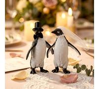 Sliner Rustic Wedding Bride and Groom Cake Topper Penguin Wedding Cake Topper Animal Theme Cakes Toppers for Engagement Party Couple Statue Desk Decoration Anniversary