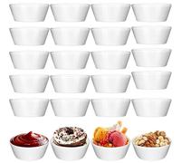 Sliner Set of 24 Ceramic Souffle Dish 1.5 oz Mini Ramekins Dipping Sauce Cups Porcelain Small Sauce Bowls for Baking Condiment Serving Dessert Kitchen Condiments Oven and Microwave Safe, White