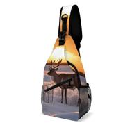 Sling Backpack Fashion Chest Bag Creative Deer on Snowfield in Sunrise Printing Crossbody Backpacks for Men Women, style, 38x20cm, Full Printed Chest Bag