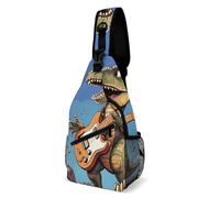 Sling Backpack Fashion Chest Bag Creative Dinosaur Playing Guitar Printing Crossbody Backpacks for Men Women, style, 38x20cm, Full Printed Chest Bag