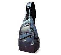Sling Backpack Fashion Chest Bag Creative Funny Sharks Design Printing Crossbody Backpacks for Men Women, style, 38x20cm, Full Printed Chest Bag