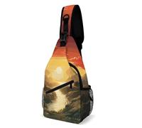 Sling Backpack Fashion Chest Bag Creative Rising Sun Printing Crossbody Backpacks for Men Women, style, 38x20cm, Full Printed Chest Bag