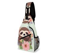 Sling Backpack Fashion Chest Bag Creative Sloth And Flowers Printing Crossbody Backpacks for Men Women, style, 38x20cm, Full Printed Chest Bag