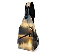 Sling Backpack Fashion Chest Bag Creative Sunrise on The Lake Printing Crossbody Backpacks for Men Women, style, 38x20cm, Full Printed Chest Bag