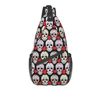 Sling Backpack, for Day of The Dead Sugar Skull Head Floral Black, Multipurpose Crossbody Shoulder Bag Travel Hiking Daypack Anti-Theft Rucksack