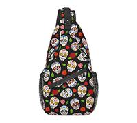 Sling Backpack, for Day of The Dead Sugar Skull Head Floral Black, Multipurpose Crossbody Shoulder Bag Travel Hiking Daypack Anti-Theft Rucksack