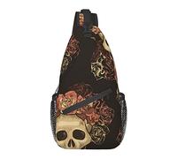 Sling Backpack, for Rose Flowers Day of The Dead Sugar Skulls, Multipurpose Crossbody Shoulder Bag Travel Hiking Daypack Anti-Theft Rucksack
