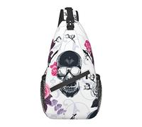 Sling Backpack, for Rose Flowers Day of The Dead Sugar Skulls Pink, Multipurpose Crossbody Shoulder Bag Travel Hiking Daypack Anti-Theft Rucksack