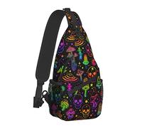 Sling Backpack for Women Men,Travel Hiking Daypack Psychedelic Pattern of Bright Mushroom and Skull Crossbody Shoulder Bag Casual Sling Bags Outdoor