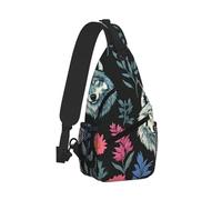 Sling Backpack Small Crossbody Chest Bag with Organised Storage for Daily Essentials, Wolf Head and Floral Pattern