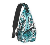 Sling Backpack Turquoise Sugar Skulls for Men Boys Multipurpose Crossbody Shoulder Bag Lightweight Adjustable Travel Hiking Daypack Gym Bag, One Size