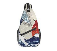 Sling Bag Ancient Great Japanese Wave Sea Sunrise Hiking Daypack Crossbody Shoulder Backpack Travel Chest Pack for Men Women