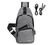 Sling Bag, Anti-theft Chest Bag Small Shoulder Bag, Men's Rucksack with USB Charging Port & Reflective strip, Crossbody Backpack for Casual Outdoor Hiking and Traveling - USB Cable Included