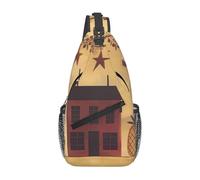 Sling Bag Beige Brown House And Fruit Crossbody Bags Lightweight Durable Diagonal Bag, For Hiking, Sports, Outdoor, Shopping, Daily