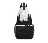 Sling Bag Black and White Moon Tree Magic Dark Hiking Daypack Crossbody Shoulder Backpack Travel Chest Pack for Men Women