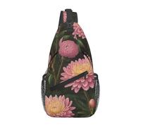 Sling Bag Blooming Peony Flowers Prints Chest Pack Lightweight Waterproof Small Sling Bag, For Running, Shopping, Sports, Walking, Travel