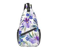 Sling Bag Blue Purple Iris Flower Butterfly Hiking Daypack Crossbody Shoulder Backpack Travel Chest Pack for Men Women