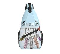 Sling Bag Boho Blue Feather Arrow Hiking Daypack Crossbody Shoulder Backpack Travel Chest Pack for Men Women