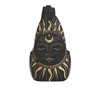 Sling Bag Boho Gold Sun Magic Hiking Daypack Crossbody Shoulder Backpack Travel Chest Pack for Men Women