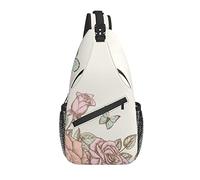 Sling Bag Butterfly Rose Flower Boho Hiking Daypack Crossbody Shoulder Backpack Travel Chest Pack for Men Women