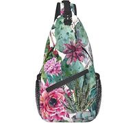 Sling Bag, Cacti Succulent Red Flower Bonsai Print Crossbody Sling Backpack for Casual Shoulder Women and Men